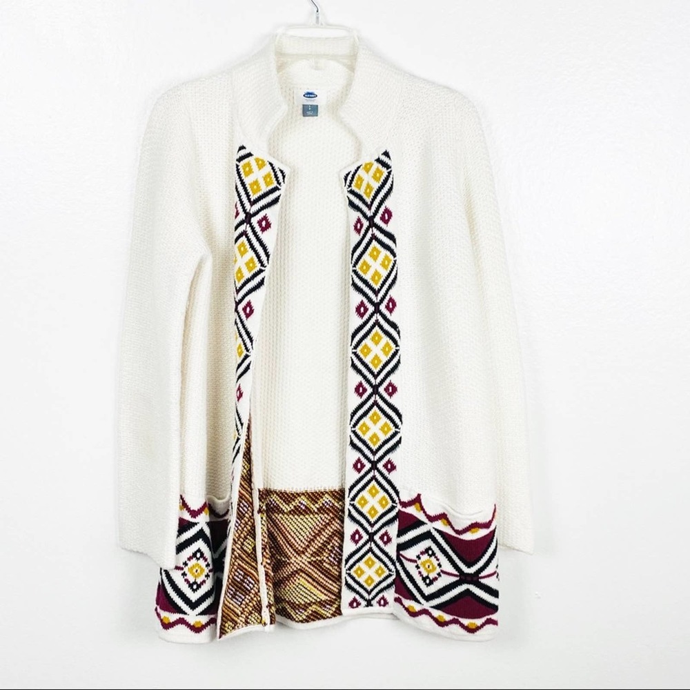 OLD NAVY White Long Sleeves Open Front Cardigan Size Small Aztec Southwestern